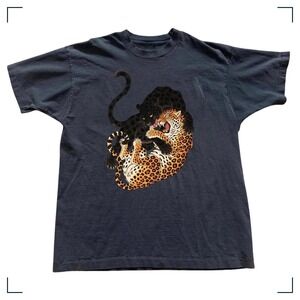 Navy Gildan Vintage Style Panther Leopard Graphic Faded Cotton Tee